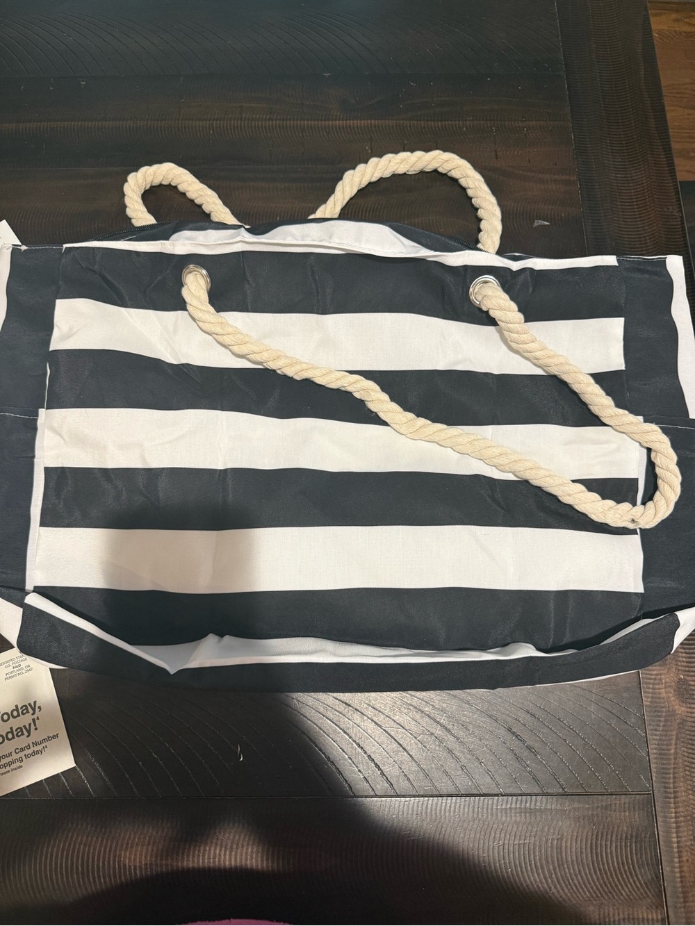 Black & White Striped Rope-Handle Beach Tote